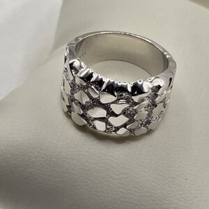 Neve Jewelry Luxury 18k White Gold Over Sterling Silver Nugget Ring